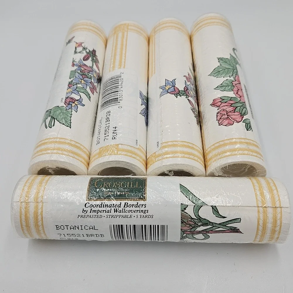 VTG Croscill Wall Paper Border Lot of 5 Botanical Prepasted Cottagecore 5 Yards